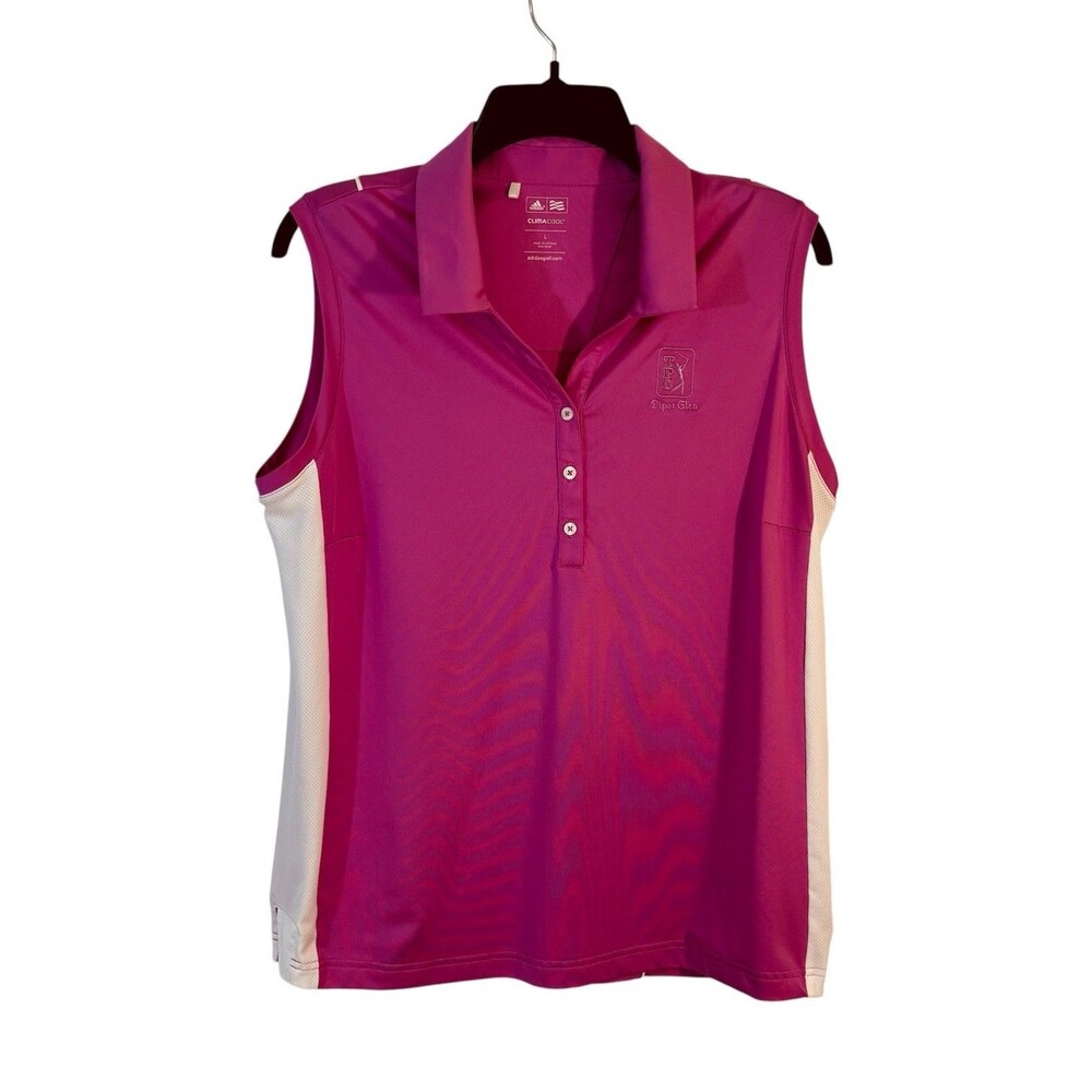 Adidas Women L ClimaCool Sleeveless Golf Shirt Purple White TPC Piper Glen Logo